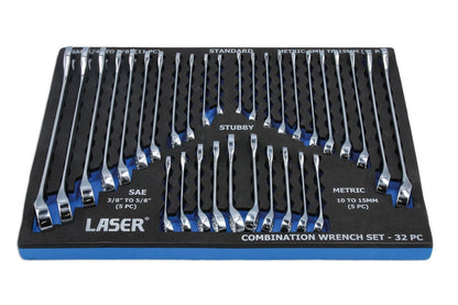 Laser 6795 AF/Metric Combination Spanner Set 32pc Foam Holder Laser Tools