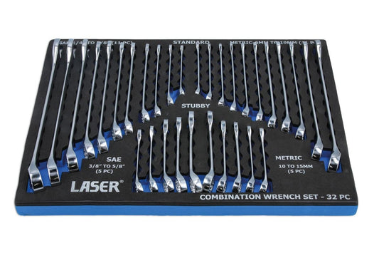 Laser 6795 AF/Metric Combination Spanner Set 32pc Foam Holder Laser Tools