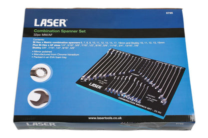 Laser 6795 AF/Metric Combination Spanner Set 32pc Foam Holder Laser Tools