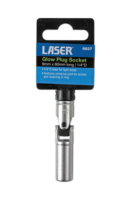 Laser Tools 6837 Universal Joint Glow Plug Socket 1/4"D 9mm Laser Tools