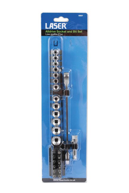 Laser Tools 6887 Low Profile Alldrive Socket & Bit Set 1/4"D 27pc Laser Tools