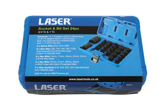 Laser Tools 6891 Impact Bit & Socket Set 3/4"D, 1"D 24pc Laser Tools