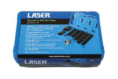 Laser Tools 6891 Impact Bit & Socket Set 3/4"D, 1"D 24pc Laser Tools