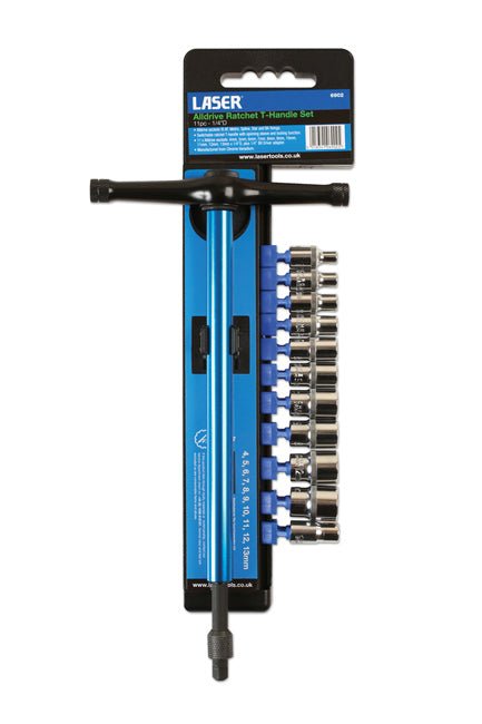 Laser Tools 6902 T-Handle Alldrive Socket Set 1/4"D 11pc Laser Tools