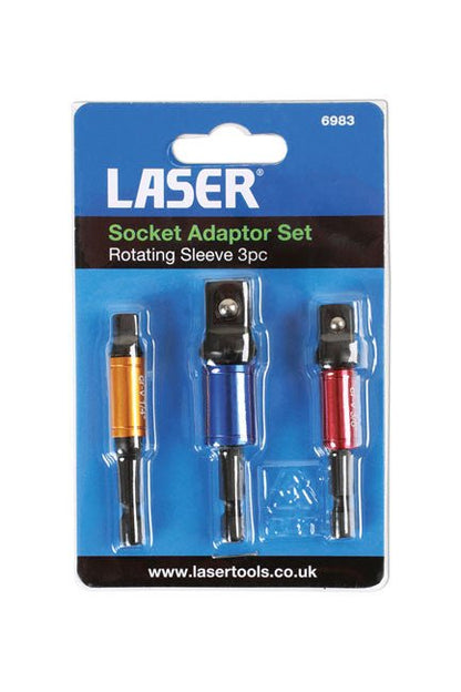Laser Tools 6983 Socket Adaptor Set, Rotating Sleeve 1/4"D, 3/8"D, 1/2"D 3pc Laser Tools