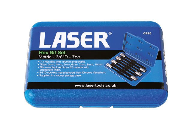 Laser Tools 6995 Extra Long Hex Socket Bit Set 3/8"D 7pc Laser Tools