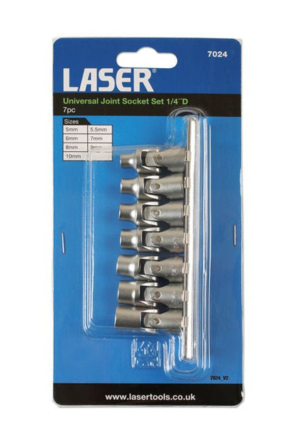 Laser Tools 7024 Universal Joint Socket Set 1/4"D 7pc Laser Tools