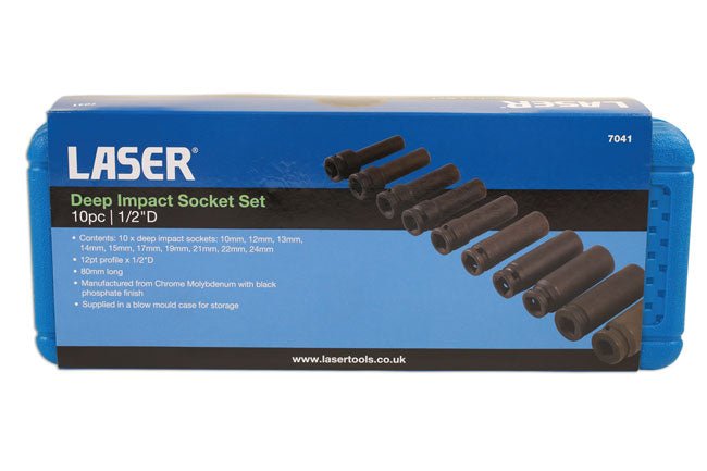 Laser Tools 7041 Deep Impact Socket Set 1/2"D 10pc Laser Tools