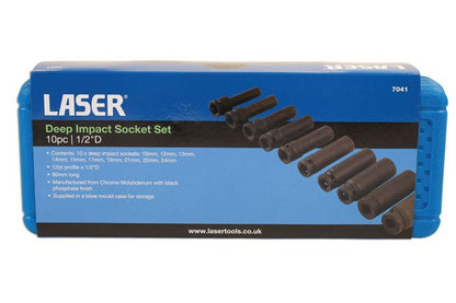 Laser Tools 7041 Deep Impact Socket Set 1/2"D 10pc Laser Tools