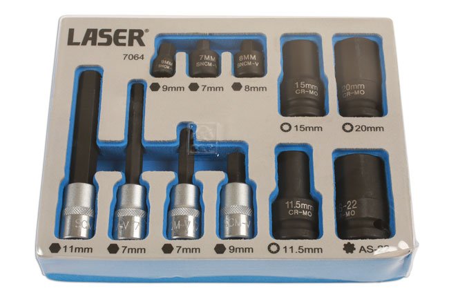 Laser Tools 7064 Brake Caliper Socket & Bit Set 11pc - for German Vehicles Laser Tools