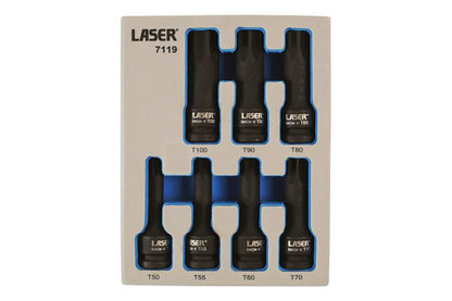 Laser Tools 7119 Long Impact Star Socket Bit Set 1/2"D 7pc Laser Tools