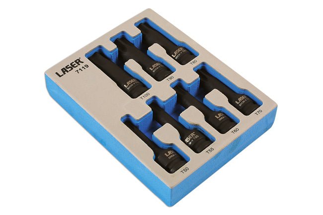 Laser Tools 7119 Long Impact Star Socket Bit Set 1/2"D 7pc Laser Tools