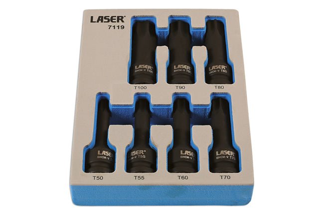 Laser Tools 7119 Long Impact Star Socket Bit Set 1/2"D 7pc Laser Tools
