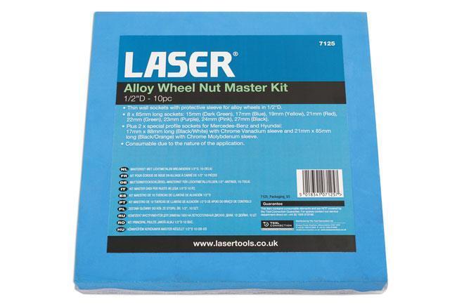 Laser Tools 7125 Alloy Wheel Nut Master Kit 1/2"D 10pc Laser Tools
