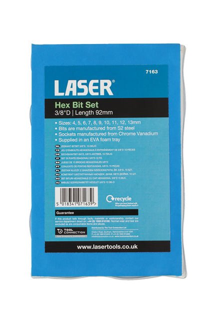 Laser Tools 7163 Long Hex Socket Bit Set 3/8"D 10pc Laser Tools