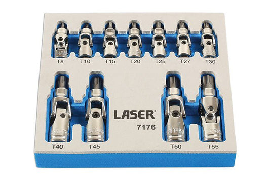 Laser Tools 7176 Tamperproof U/J Star Socket Bit Set 1/4"D, 3/8"D 11pc Laser Tools