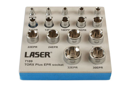 Laser Tools 7189 Torx Plus EPR Socket Set 1/4"D, 3/8"D, 1/2"D 16pc Laser Tools