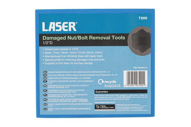 Laser Tools 7200 Damaged Nut/Bolt Remover Tools 1/2"D 6pc Laser Tools