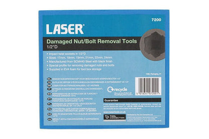 Laser Tools 7200 Damaged Nut/Bolt Remover Tools 1/2"D 6pc Laser Tools