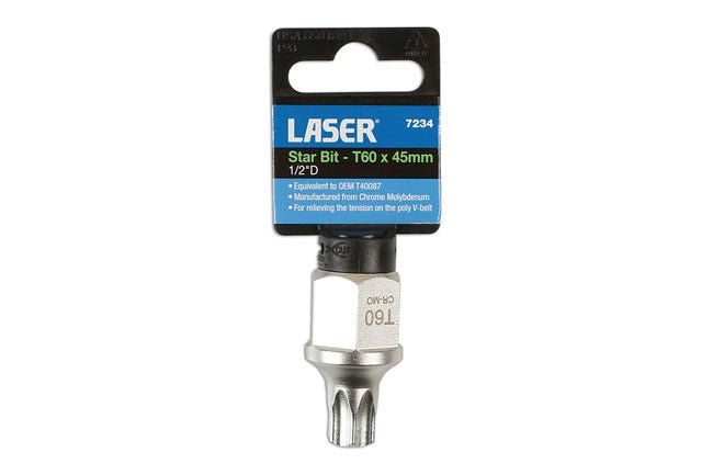 Laser Tools 7234 Stubby Star Socket Bit 1/2"D T60 Laser Tools