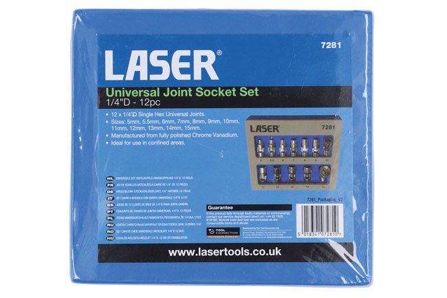 Laser Tools 7281 Universal Joint Socket Set 1/4"D 12pc Laser Tools
