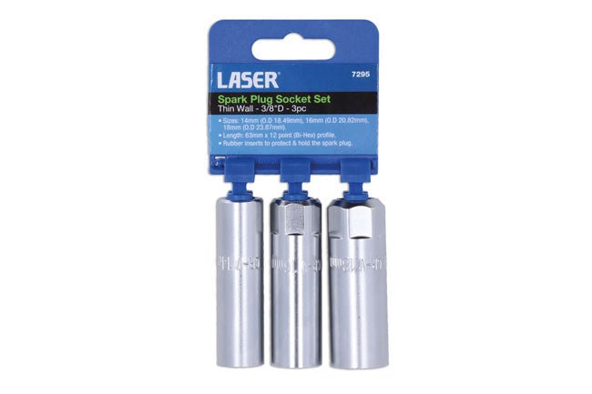Laser Tools 7295 Thin Wall Spark Plug Socket Set 3/8"D 3pc Laser Tools