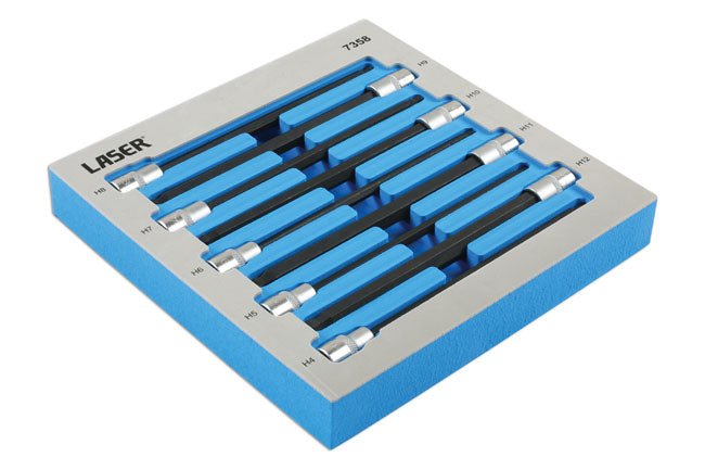 Laser Tools 7358 Extra Long Ball End Hex Socket Bit Set  3/8"D 9pc Laser Tools