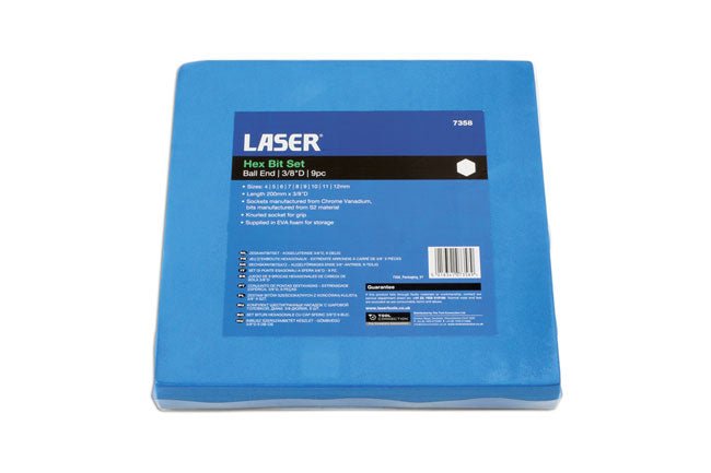 Laser Tools 7358 Extra Long Ball End Hex Socket Bit Set  3/8"D 9pc Laser Tools