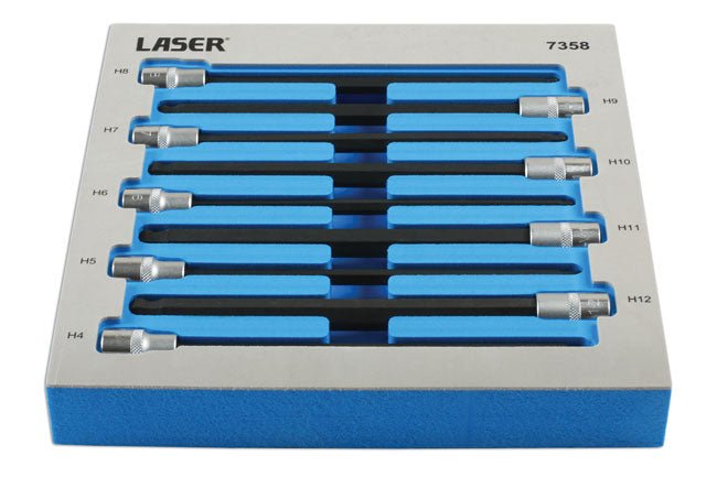 Laser Tools 7358 Extra Long Ball End Hex Socket Bit Set  3/8"D 9pc Laser Tools