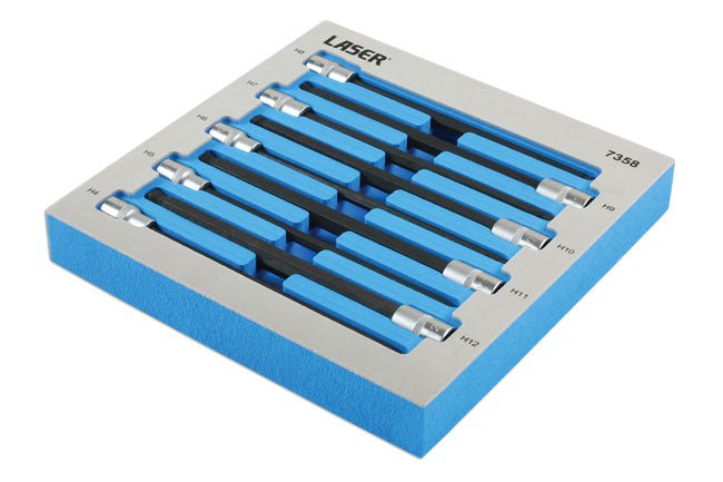 Laser Tools 7358 Extra Long Ball End Hex Socket Bit Set  3/8"D 9pc Laser Tools