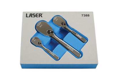 Laser Tools 7388 Stubby Ratchet Set 1/4"D, 3/8"D, 1/2"D 3pc Laser Tools