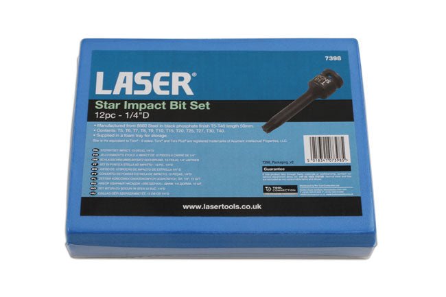 Laser Tools 7398 Impact Star Socket Bit Set 1/4"D 12pc Laser Tools