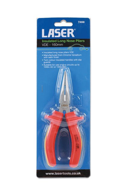 Laser Tools 7468 Insulated Long Nose Pliers 150mm Laser Tools