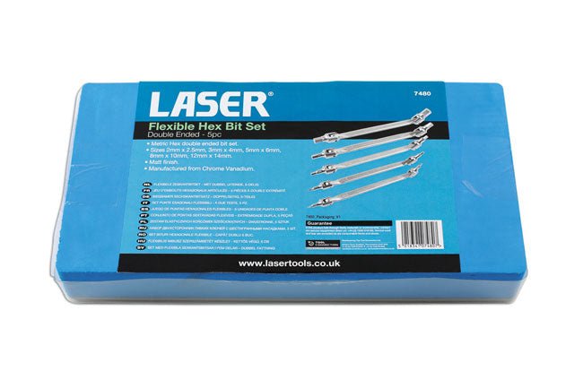 Laser Tools 7480 Double Ended Flexible Hex Bit Set 5pc Laser Tools