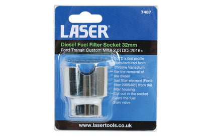 Laser Tools 7487 Diesel Fuel Filter Socket 1/2"D 32mm Laser Tools