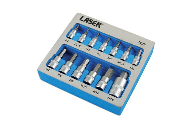 Laser Tools 7497 Security Hex Socket Bit Set 1/4"D, 3/8"D, 1/2"D 13pc Laser Tools