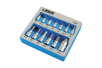 Laser Tools 7497 Security Hex Socket Bit Set 1/4"D, 3/8"D, 1/2"D 13pc Laser Tools