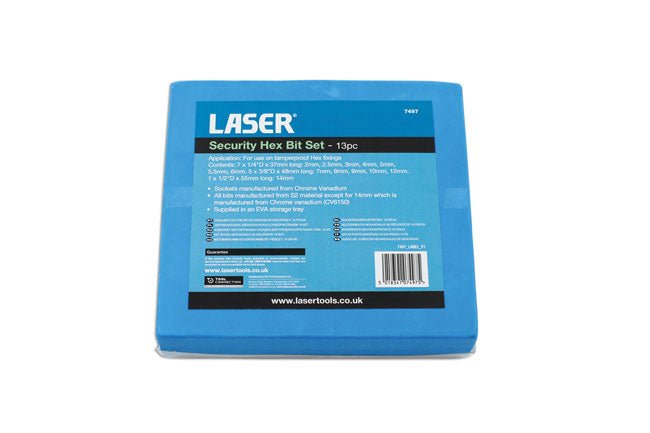 Laser Tools 7497 Security Hex Socket Bit Set 1/4"D, 3/8"D, 1/2"D 13pc Laser Tools