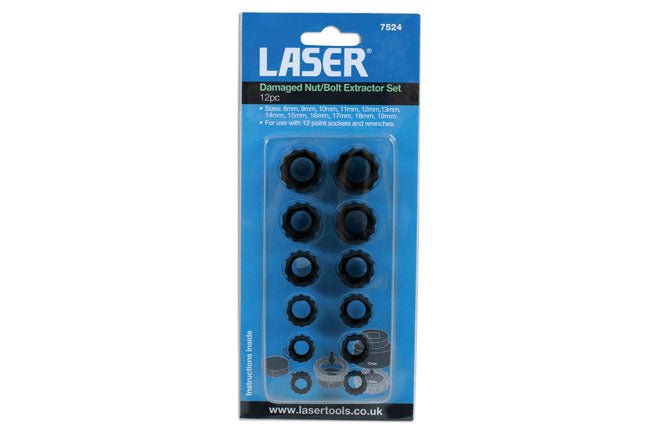 Laser Tools 7524 Damaged Nut/Bolt Extractor Set 12pc Laser Tools