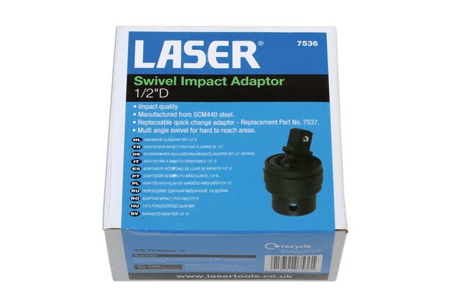 Laser Tools 7536 Universal Joint Swivel Impact Adaptor 1/2"D Laser Tools
