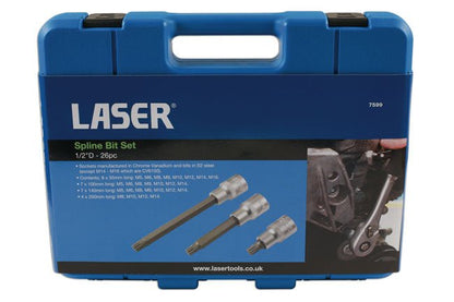 Laser Tools 7599 Spline Socket Bit Set 1/2"D 26pc Laser Tools