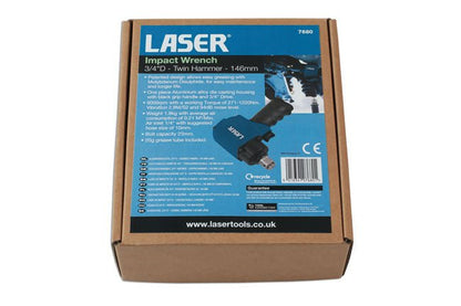 Laser Tools 7680 Impact Wrench 3/4"D - Twin Hammer 146mm Long Laser Tools