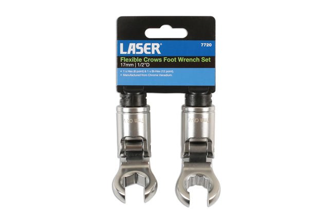 Laser Tools 7720 Flexible Crows Foot Wrench Set 1/2"D 2pc Laser Tools