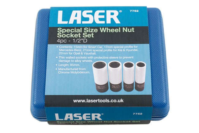 Laser Tools 7752 Special Size Wheel Nut Socket Set 1/2"D Laser Tools