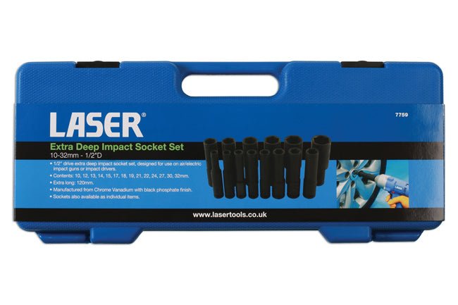 Laser Tools 7759 Extra Deep Impact Socket Set 1/2"D 14pc Laser Tools
