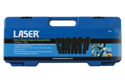 Laser Tools 7759 Extra Deep Impact Socket Set 1/2"D 14pc Laser Tools