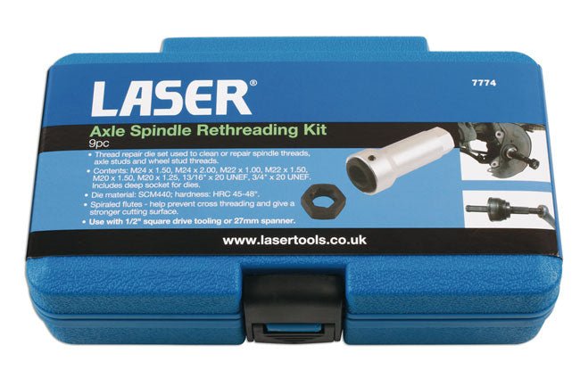 Laser Tools 7774 Axle Spindle Rethreading Kit 9pc Laser Tools