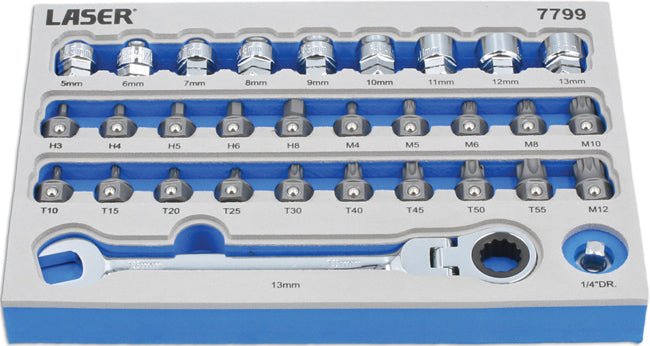 Laser Tools 7799 Low Profile Bit & Alldrive Go Thru Socket Set 31pc Laser Tools
