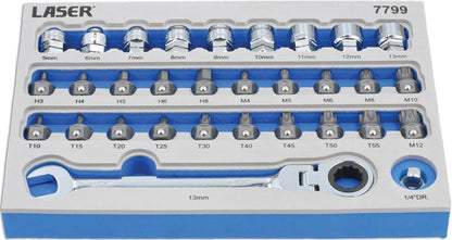 Laser Tools 7799 Low Profile Bit & Alldrive Go Thru Socket Set 31pc Laser Tools