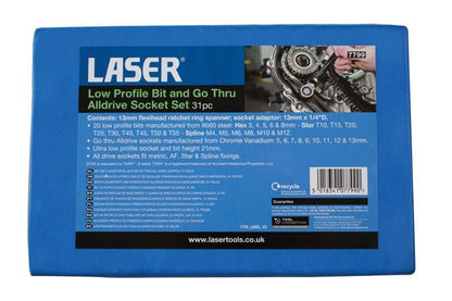 Laser Tools 7799 Low Profile Bit & Alldrive Go Thru Socket Set 31pc Laser Tools